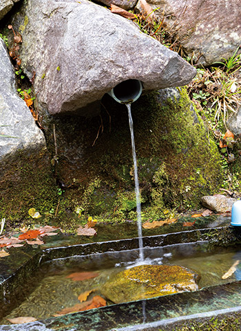 飯豊山の伏流水が湧く「夢見乃水」。かつて宮古集落ではこの水を「水そば」に用いた