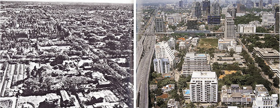 上：20世紀初頭と現在の写真。バンコク市内の同じ所を撮影したものBANGKOK THEN AND NOW AB PUBLICATIONS 1999より 