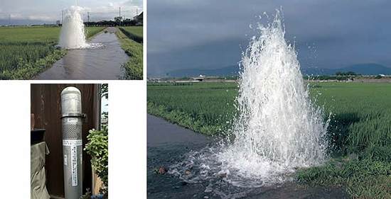 琵琶湖の西岸、高島市では地下水位が高いため、真空式の下水道が埋設されている。左下は下水道の機能がうまく働かなくなったときの警報機。