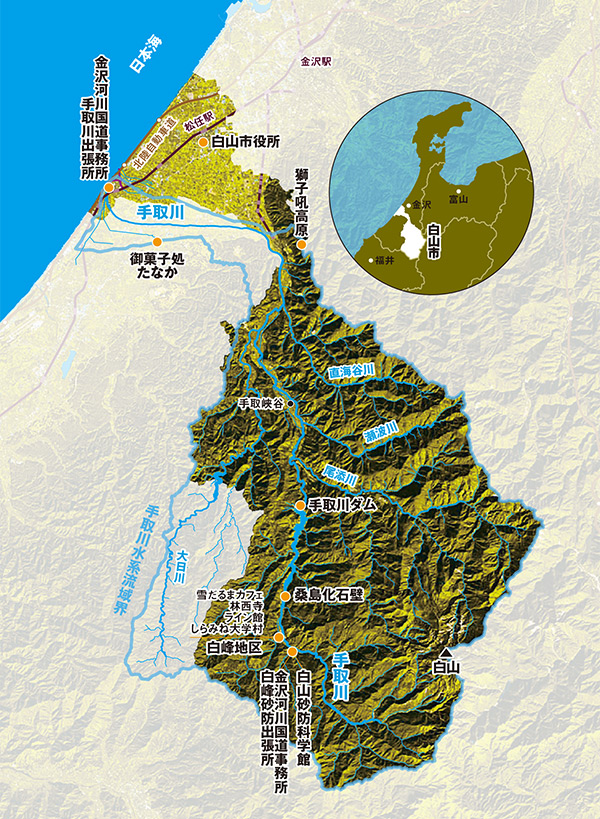 手取川流域の地図