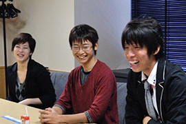 左から、現在の中尾浩子さん、岩見崇弘さん、坂本貴啓さん。