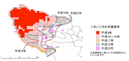 聞き取りによる目撃例から推定したシカ分布