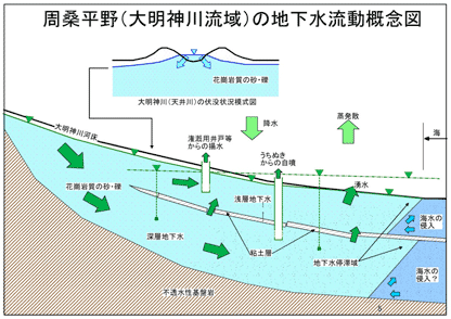 周桑平野（大明神川流域）の地下水流動概念図