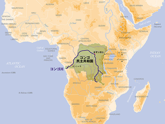 （図1）コンゴ民主共和国とコンゴ川の位置