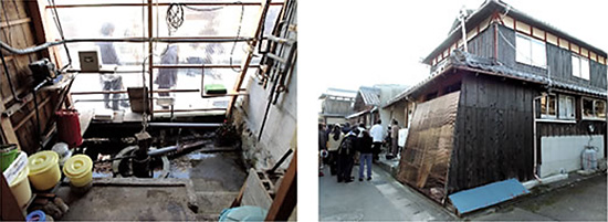 新旭町の針江地区には「カワド」が実際に使われている住宅がまだ残っている。