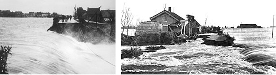 1953年（昭和28）１月31日の夜半、北海から発達した低気圧が接近し、いくつもの高潮が発生、20万haの土地が水に浸かり、30万人が家と財産を失った。この高潮による死者は1853名。