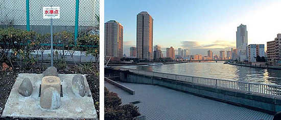 左：第１級水準点 右：東京港発祥の地。