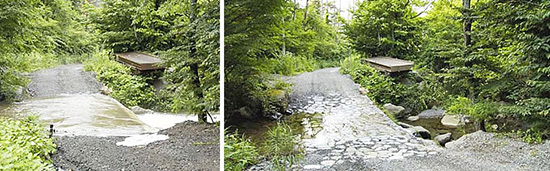 小川の底に石畳を敷いた沈下橋。大雨のときには渡ることができない。