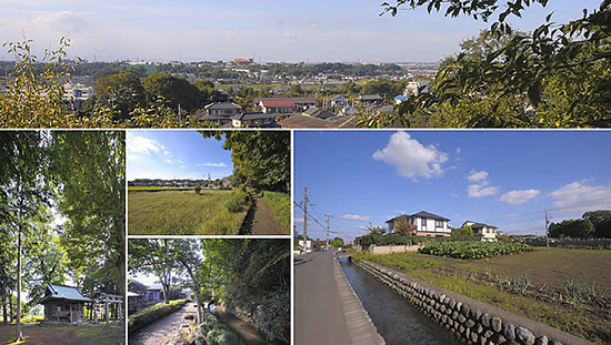 東京都日野 市の川辺堀之内の田園風景。