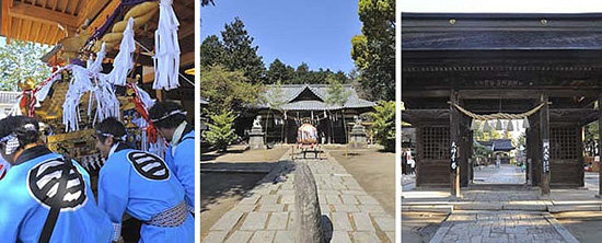 右から、一之宮浅間（あさま）神社、二之宮美和神社、三之宮玉諸神社。