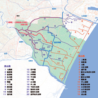 城県仙台市若林区周辺の用水路