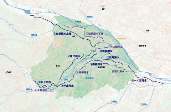 東京都日野市周辺の用水路