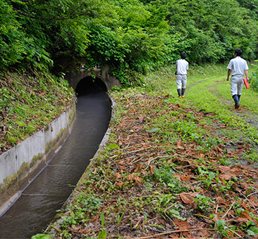 山深い頭首工からの用水路は広範囲に及び、草刈りなどの管理保全も大変だ。