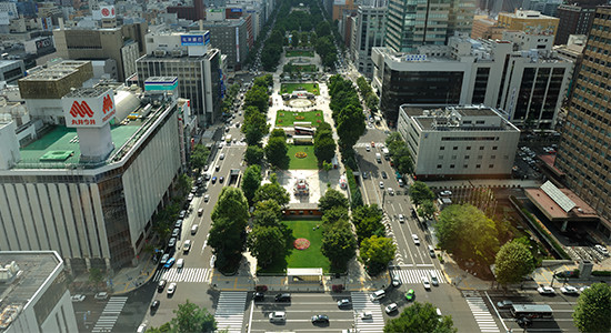 札幌の大通公園テレビ塔からの眺め。（夏）