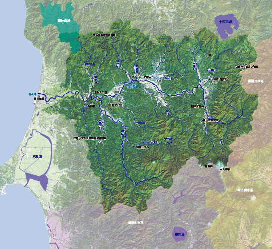 米代川流域の地図