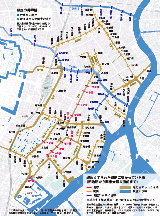 埋め立てられた掘割に架かっていた橋（明治期から関東大震災直前まで）