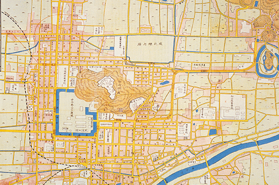 1927年（昭和2）に印刷された松山市街地の古地図。