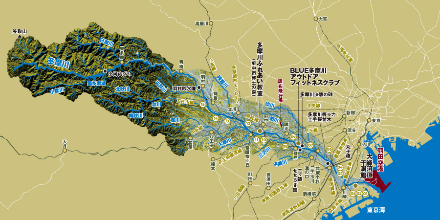 多摩川流域の地図