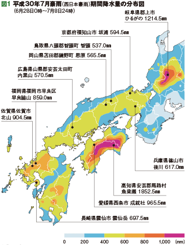 図1 平成30年7月豪雨（西日本豪雨）期間降水量の分布図