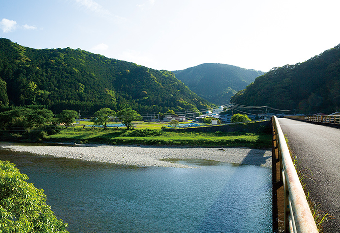 古座川の左岸から見た高瀬地区。地盤がやや低く、地形の関係もあって毎年のように洪水が起こる