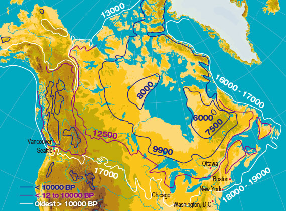 図2 北アメリカ大陸を覆った氷床の縮小過程