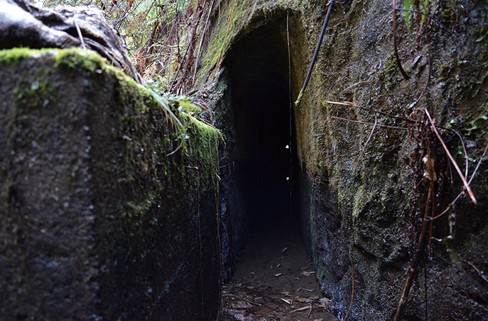 房総丘陵の小櫃川（おびつがわ）周辺に残るトンネル状の用水路「二五穴（にごあな）」