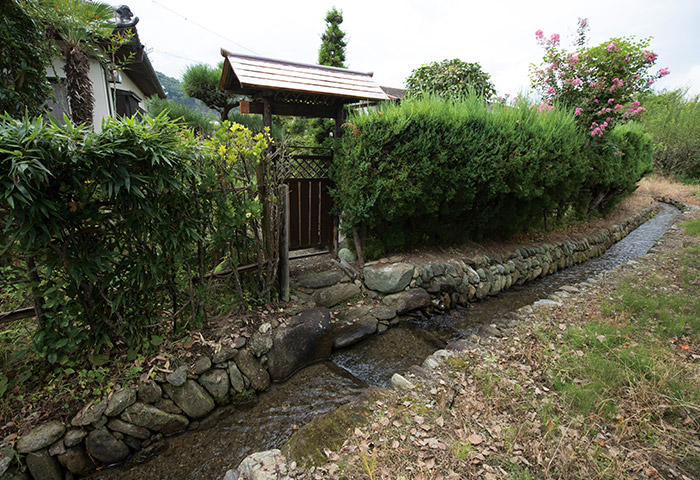小堰（こせき）と呼ばれる幅30～50cmの用水路。今も住宅の間を縫うように流れている