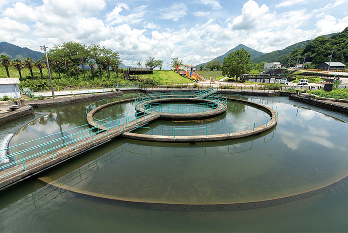 防府総合用水の「円筒分水工」。1951年から1958年の8年間で施工し、地域の水争いを解消した