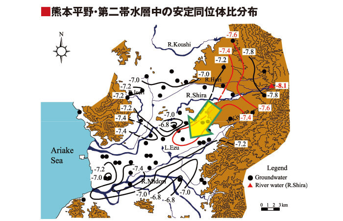 熊本平野・第二帯水層中の安定同位体分布