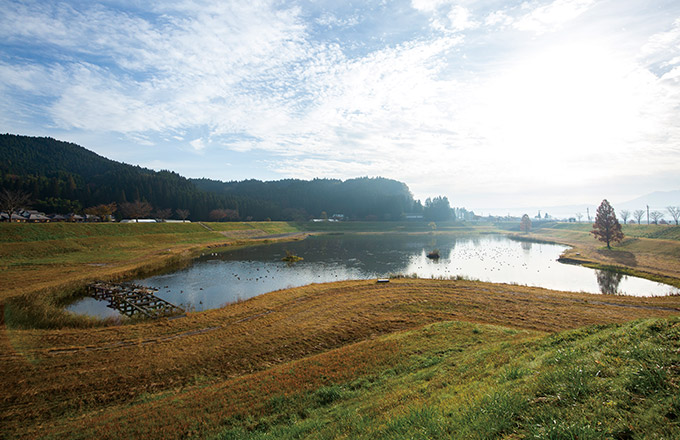 阿蘇市内牧にある「内牧遊水地」。豪雨の際に黒川の水を一時的に溜める機能をもつ