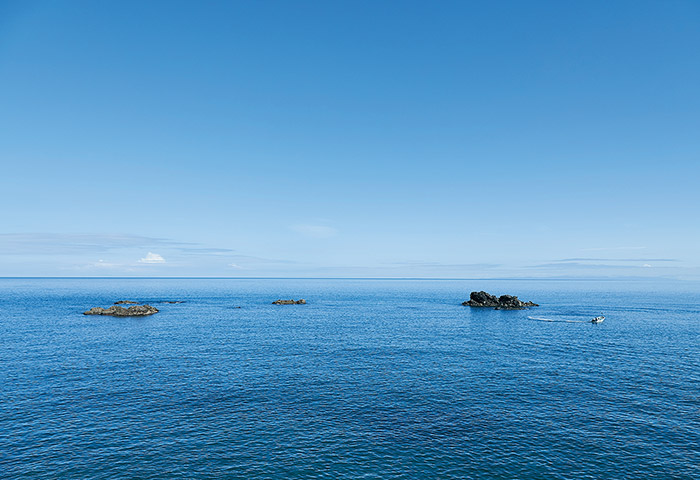 笠島から日本海を望む。笠島ではえご草が大量に採れたが、5〜6年前から少なくなってきている 