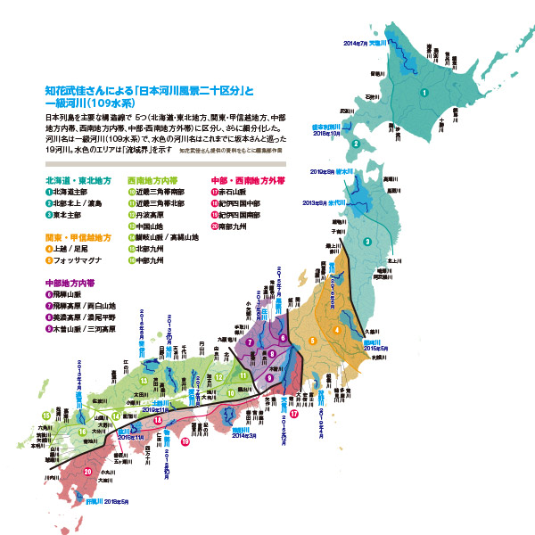 知花武佳さんによる「日本河川風景二十区分」と一級河川（109水系）